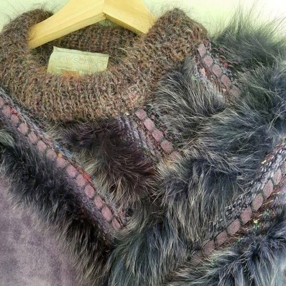 VINTAGE Purple Mohair Wool Suede & Fox Fur Sweater Sz M - Picture 7 of 12
